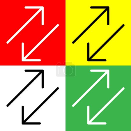 flèche d'échange, flèche droite diagonale Icône vectorielle, icône de style linéaire, de la collection des icônes des flèches Chevrons et directions, isolée sur fond rouge, jaune, blanc et vert.