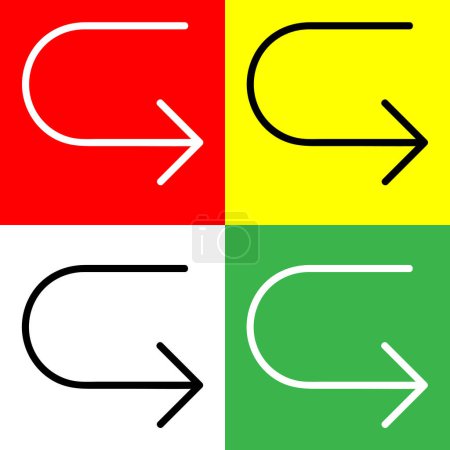 U Turn, Turn Right Vector Icon, Lineal style icon, aus Arrows Chevrons and Directions icons collection, isoliert auf rotem, gelbem, weißem und grünem Hintergrund.