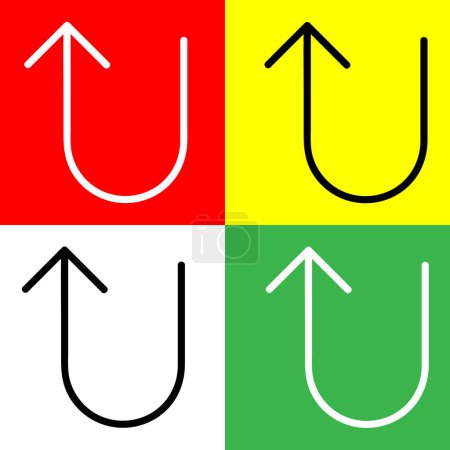 U-Turn, Verkehrszeichen Vector Icon, lineares Stilsymbol, aus der Arrows Chevrons and Directions Iconsammlung, isoliert auf rotem, gelbem, weißem und grünem Hintergrund.