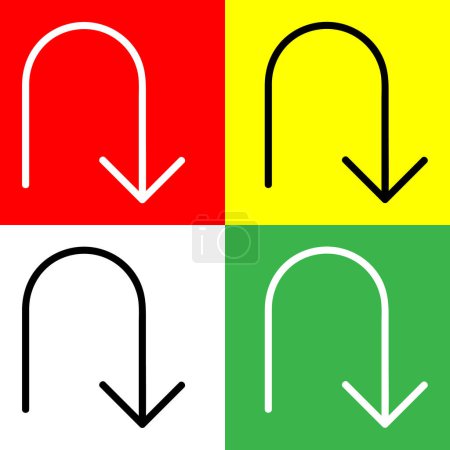 U-Turn Vector Icon, Lineal style icon, from Arrows Chevrons and Directions icons collection, isolated on Red, Yellow, White and Green Background.