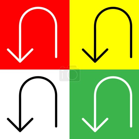 U-Turn, Verkehrszeichen Vector Icon, lineares Stilsymbol, aus der Arrows Chevrons and Directions Iconsammlung, isoliert auf rotem, gelbem, weißem und grünem Hintergrund.