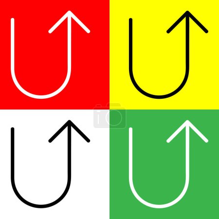 U-Turn, road sign Vector Icon, Lineal style icon, from Arrows Chevrons and Directions icons collection, isolated on Red, Yellow, White and Green Background.