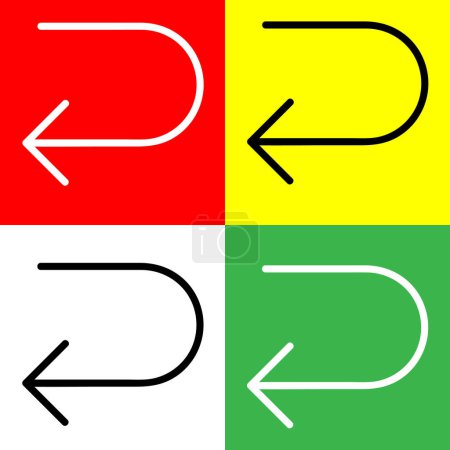 U Gire, Gire a la izquierda icono del vector, icono de estilo Lineal, de la colección de iconos de flechas Chevrons and Directions, aislado en fondo rojo, amarillo, blanco y verde.