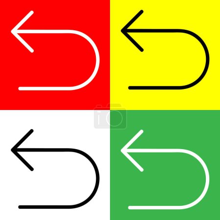 U Turn, panneau de signalisation Icône vectorielle, icône de style linéaire, de la collection d'icônes Arrows Chevrons and Directions, isolée sur fond rouge, jaune, blanc et vert.