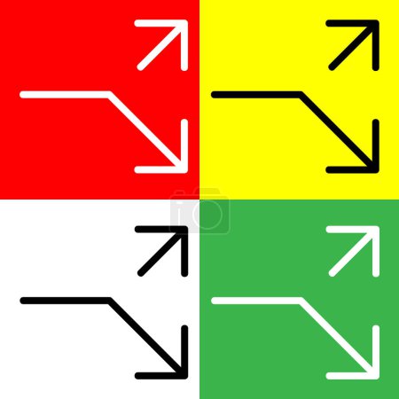 Split road arrow Vector Icon, Lineal style icon, from Arrows Chevrons and Directions icons collection, isolated on Red, Yellow, White and Green Background.