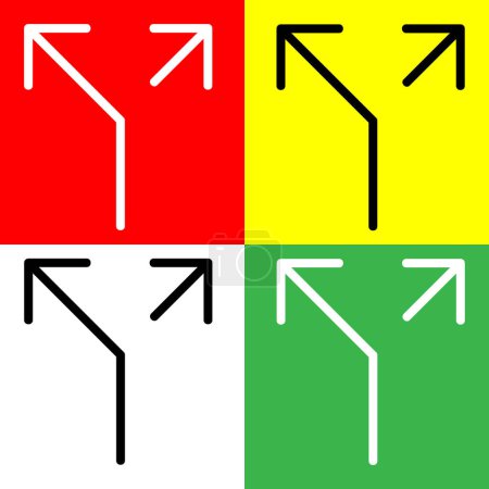 Split Vector Icon, lineares Stilikon, aus der Arrows Chevrons and Directions Icons Kollektion, isoliert auf rotem, gelbem, weißem und grünem Hintergrund.
