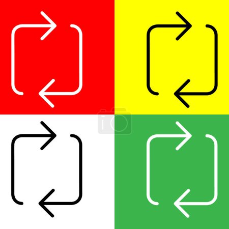 Repetir, Loop or Refresh Vector Icon, icono de estilo Lineal, de la colección de iconos de flechas Chevrons and Directions, aislado en fondo rojo, amarillo, blanco y verde.