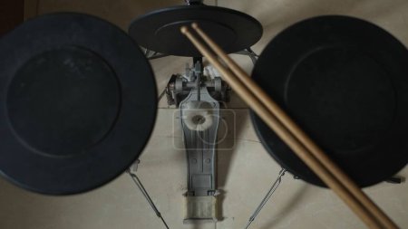 Photo for Set of drum practice pads and wooden drum sticks - Royalty Free Image