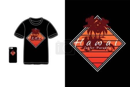 Téléchargez les illustrations : Hawai surf paradise, t-shirt merchandise siluet maquette typographie - en licence libre de droit