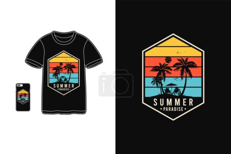 Téléchargez les illustrations : Paradis d'été, t-shirt marchandises silhouette style rétro - en licence libre de droit