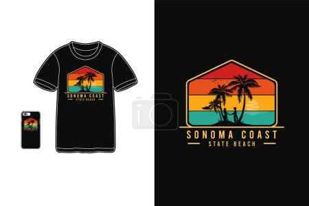 Illustration for Sonoma coast state beach,t-shirt merchandise silhouette retro style - Royalty Free Image