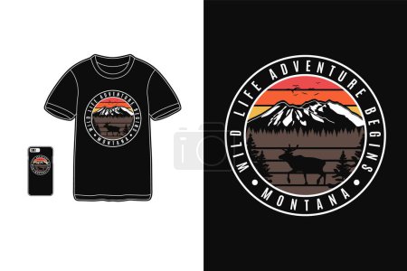 Montana wild life adventure begins, t shirt design silhouette retro style