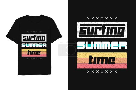 Téléchargez les illustrations : Surf heure d'été, lettrage t-shirt rouge jaune bleu moderne style simple - en licence libre de droit