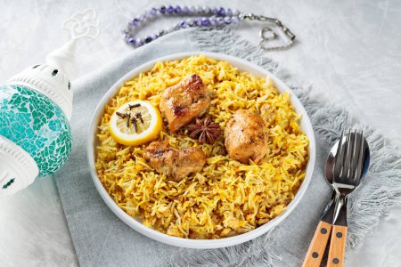 Spiced Chicken Biryani on Plate for Ramadan Iftar