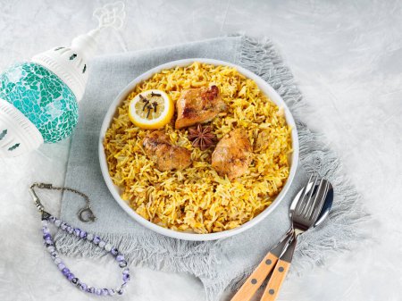 Spiced Chicken Biryani on Plate for Ramadan Iftar