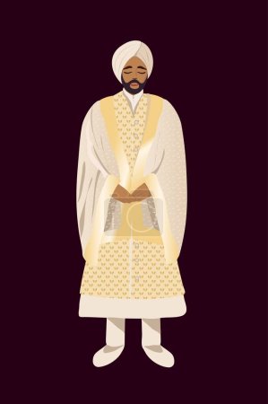 Téléchargez les illustrations : Fiancé indien, costume de mariage traditionnel indien. Illustration vectorielle. - en licence libre de droit