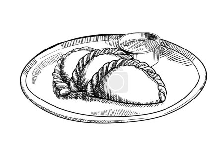 Hand drawn sketch style empanadas. Typical Latino America and spanish fast food. Vector illustration isolated on white background, best for menu designs, packages.