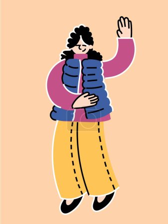 Illustration for Beautiful portrait woman pointing finger character pose. Abstract woman retro style, Vector illustration. - Royalty Free Image