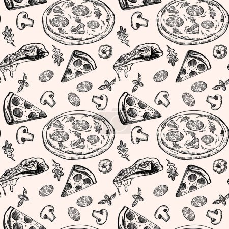 Illustration for Pizza seamless pattern. Useful for restaurant identity, packaging, menu design and interior decorating. - Royalty Free Image