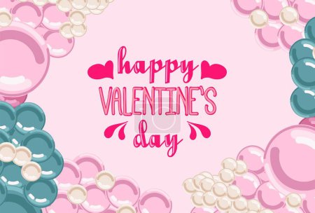 Téléchargez les illustrations : Background with inflatable balloons, Valentines Day, Women s Day, Mother s Day design in flat style. Festive background, banner, greeting card, and flyer, Vector illustration. - en licence libre de droit