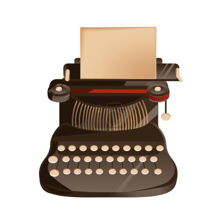 Illustration for The old styled vintage typewriter. Flat design vector illustration. It is possible to add any text to the paper. Illustration for international authors day. - Royalty Free Image