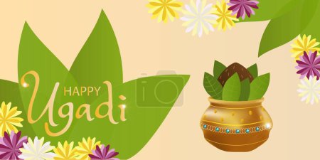 Téléchargez les illustrations : Happy Ugadi with traditional for India, New Year Festival Ugadi isolated red background. - en licence libre de droit