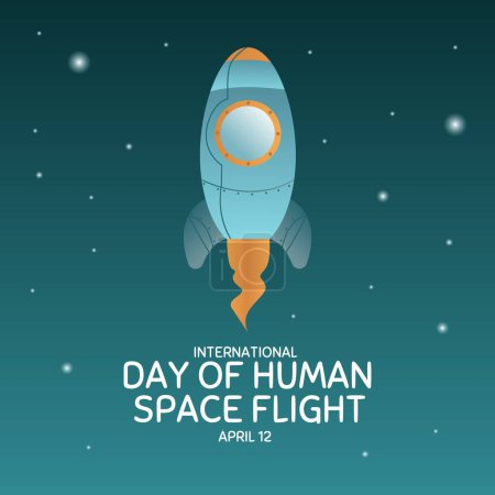 Ilustración de Día internacional del vuelo espacial humano. 12 Abril Bandera del Día de la Cosmonáutica con cohete. Banner web horizontal - Imagen libre de derechos