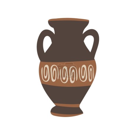 Illustration for Ancient Greek vase. Pottery vector. Antique jug from Greece. Old clay amphora, pot, urn or jar for wine and olive oil. vintage ceramic icon isolated. Flat cartoon art with ornament decoration. - Royalty Free Image