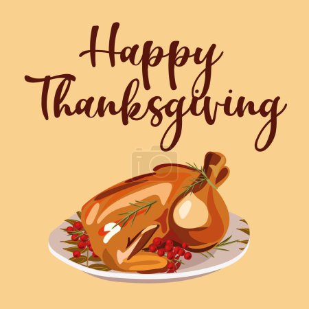 Illustration for Thanksgiving Day background with traditional dishes. Vector illustration - Royalty Free Image