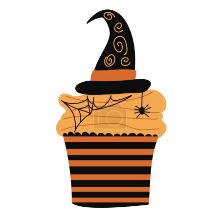 Téléchargez les illustrations : Fantaisie chocolat Halloween cupcake isolé sur un fond blanc. Style plat. Illustration vectorielle - en licence libre de droit