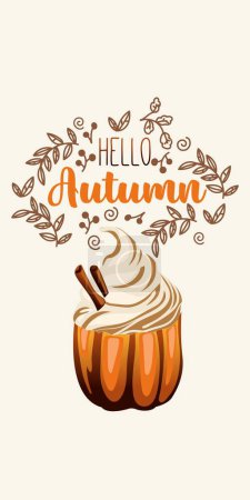 Illustration for Hello autumn poster with autumn dessert. The poster can be used for seasonal greetings and invitations to autumn events such as festivals, Cafe and bakery advertising, Decor for restaurants and culinary events, Autumn-themed home decor - Royalty Free Image