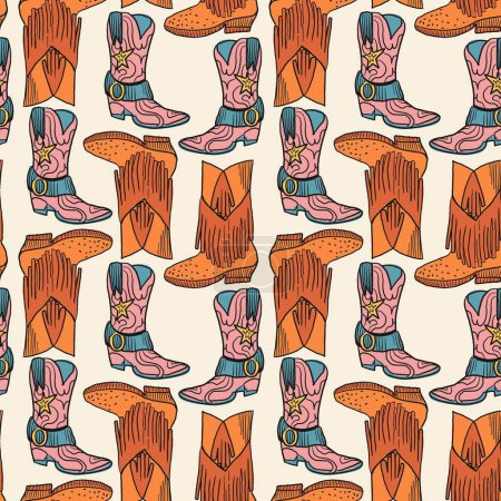 Illustration for Cowgirl western theme, wild west concept seamless pattern. Home decor, Textile design, Wrapping paper, Stationery, Scrapbooking, Digital wallpapers, Website backgrounds. Vector illustration - Royalty Free Image