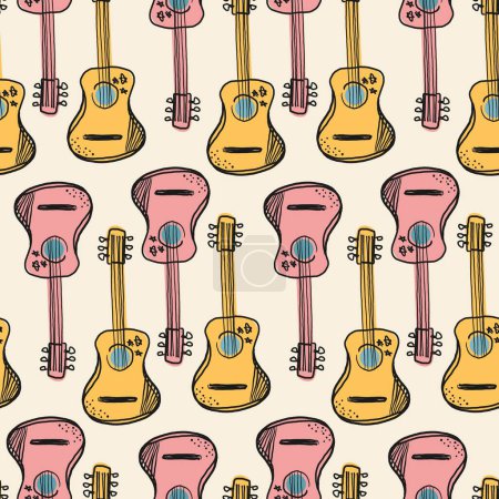 Illustration for The guitar is a seamless pattern in cowboy style. Vector illustration. can be used for music-related merchandise, western-themed decorations, or promotional materials for country music events and concerts - Royalty Free Image