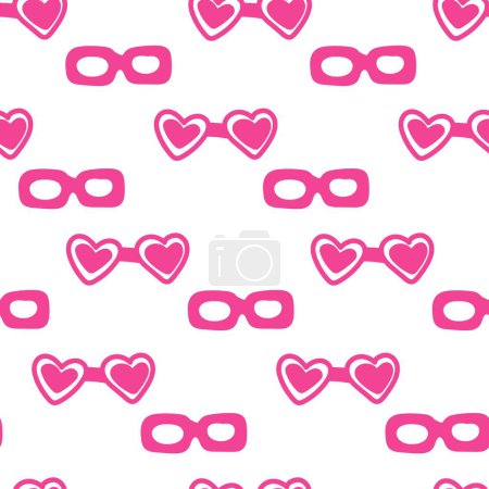 Illustration for Barbiecore seamless pattern with glasses. Pink flat illustration featuring trendy glasses in a repeating pattern. Vector illustration suitable for fashion, accessories, and trendy design projects. - Royalty Free Image