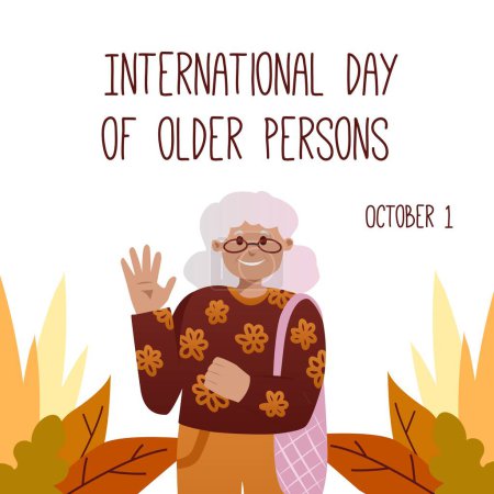 Illustration for International older persons day, held on 1 October. vector illustration. Can be used to create promotional materials, social media posts, and awareness campaigns for International Older Persons Day to celebrate - Royalty Free Image
