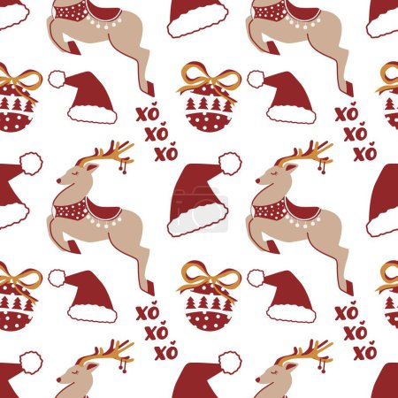 Illustration for Christmas seamless pattern. Reindeer. Vector, flat style. Perfect for textile wallpaper or print design - Royalty Free Image