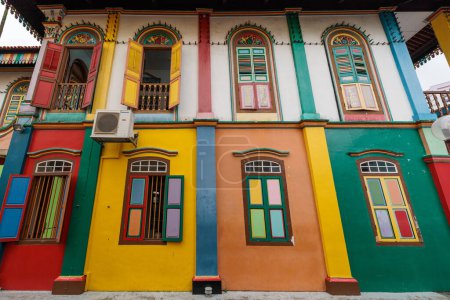 Photo for Windows and walls of the most famous colourful house in little India - Sinagpore. - Royalty Free Image