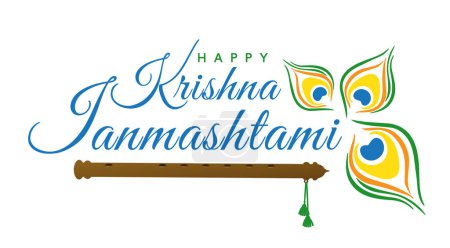 Ilustración de Ilustración de Happy Janmashtami con texto hindi Krishna Janmashtami - Imagen libre de derechos
