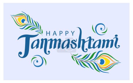 Illustration for Illustration of Happy Janmashtami with Hindi text Krishna Janmashtami - Royalty Free Image