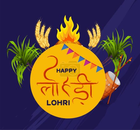 Happy Lohri holiday food background illustration for Punjabi festival