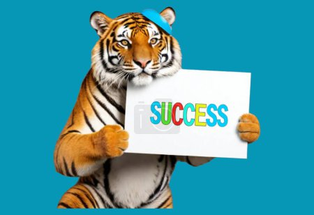 tigre sosteniendo la palabra éxito y éxito
