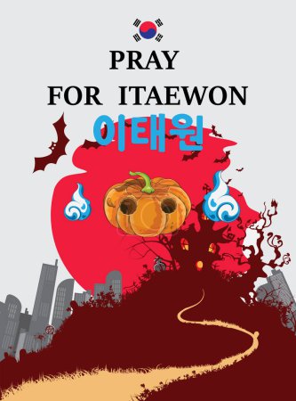 Téléchargez les illustrations : Priez pour Itaewon.Priez pour Itaewon Tragédie en Corée à l'Halloween 2022 - en licence libre de droit