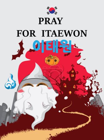 Téléchargez les illustrations : Priez pour Itaewon tragédie en Corée sur Halloween 2022 - en licence libre de droit