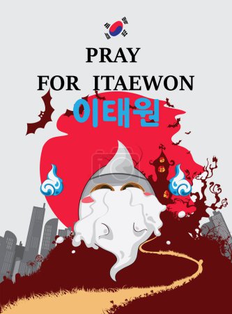 Téléchargez les illustrations : Priez pour Itaewon tragédie en Corée sur Halloween 2022 - en licence libre de droit
