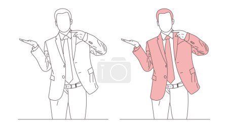 Illustration for Confident businessman in suit standing line drawing vector illustration - Royalty Free Image