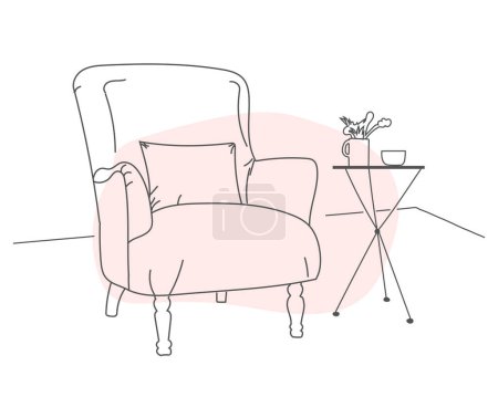 Bosquejo de Doodle de la silla de la sala de estar, dibujo de línea, vector