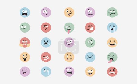 Téléchargez les illustrations : Vecteur d'émotions mignon dans un design plat - en licence libre de droit