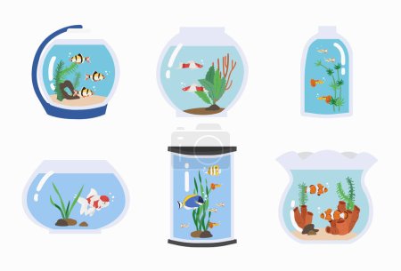 Téléchargez les illustrations : Vecteur Fish Tank en conception plate - en licence libre de droit