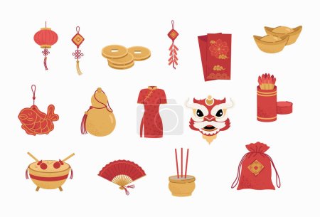 Illustration for Chinese New Year vector in flat design - Royalty Free Image