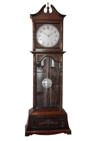 Photo for Grandfather Clock. old wooden tall large home clock vintage style isolated on white background. - Royalty Free Image
